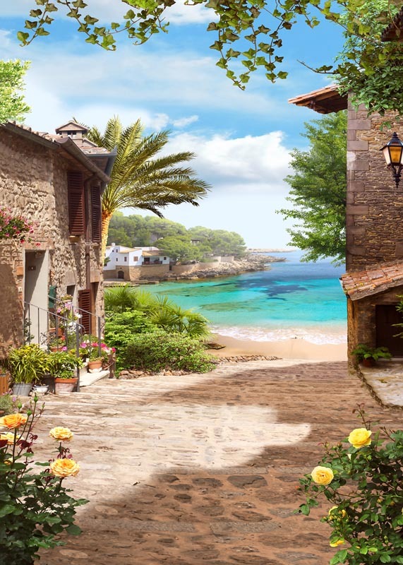 Mediteraans dorp met strand 50x70CM